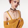 Minga London Ariel Golden Yellow Knitted Flare Crop Top | Knitwear