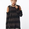 Minga London Curtis Brown Black Striped Knit Jumper | Knitwear