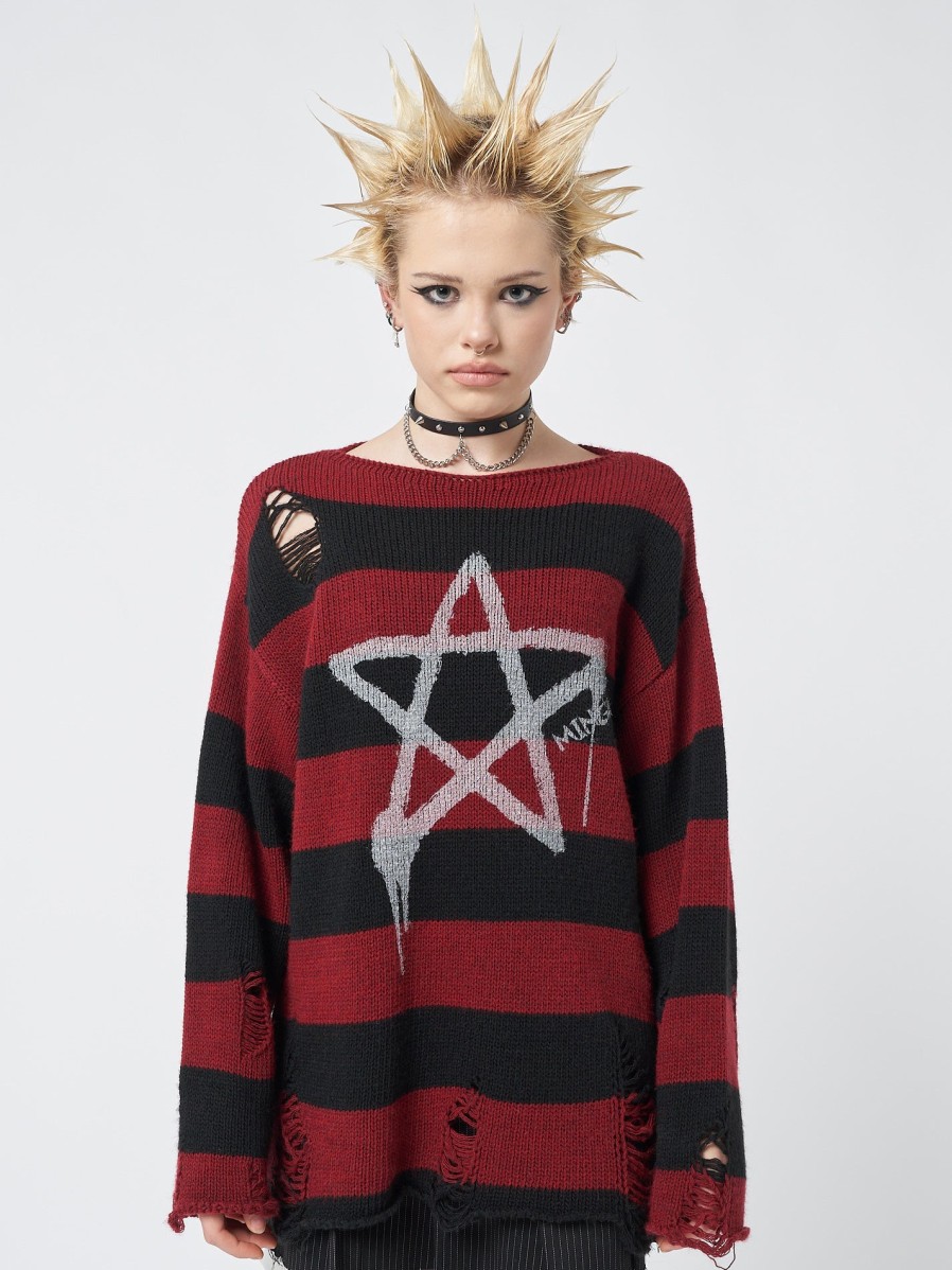 Minga London Pentagram Star Striped Knit Jumper | Knitwear