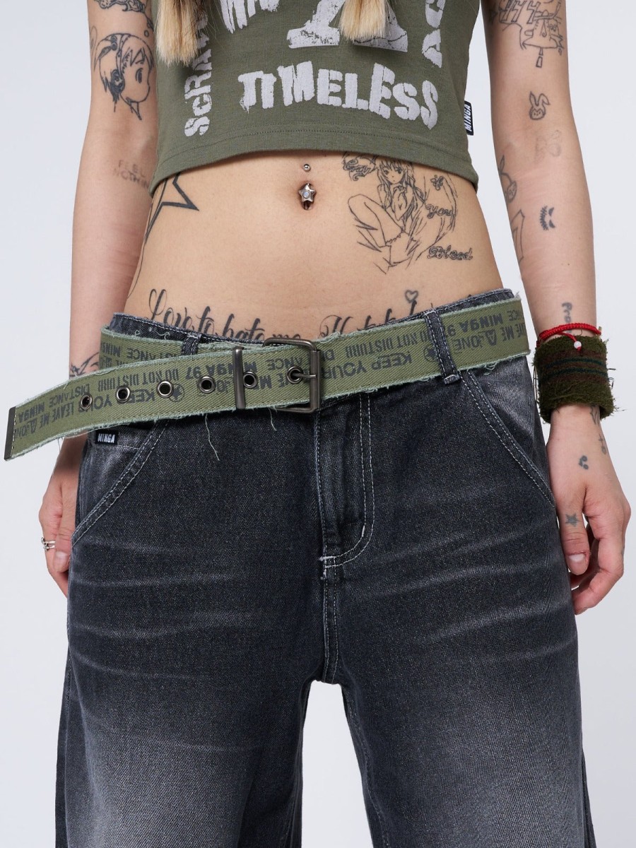 Minga London Do Not Disturb Army Green Canvas Belt | Accessories