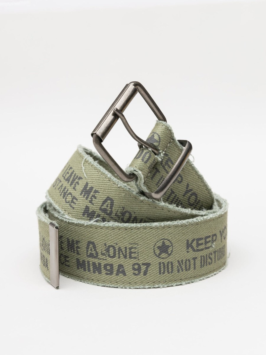 Minga London Do Not Disturb Army Green Canvas Belt | Accessories