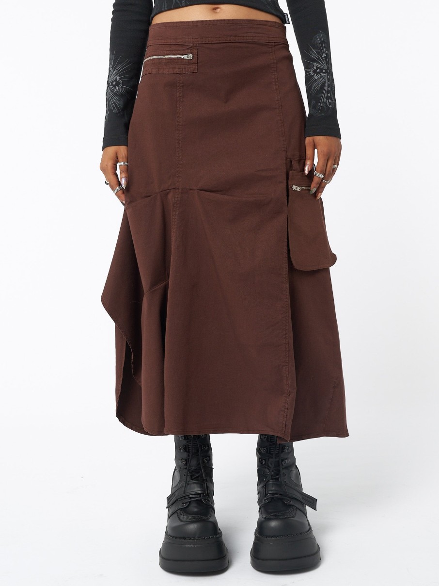 Minga London Lexi Brown Tech Cargo Maxi Skirt | Bottoms