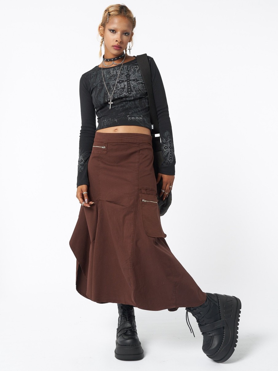 Minga London Lexi Brown Tech Cargo Maxi Skirt | Bottoms