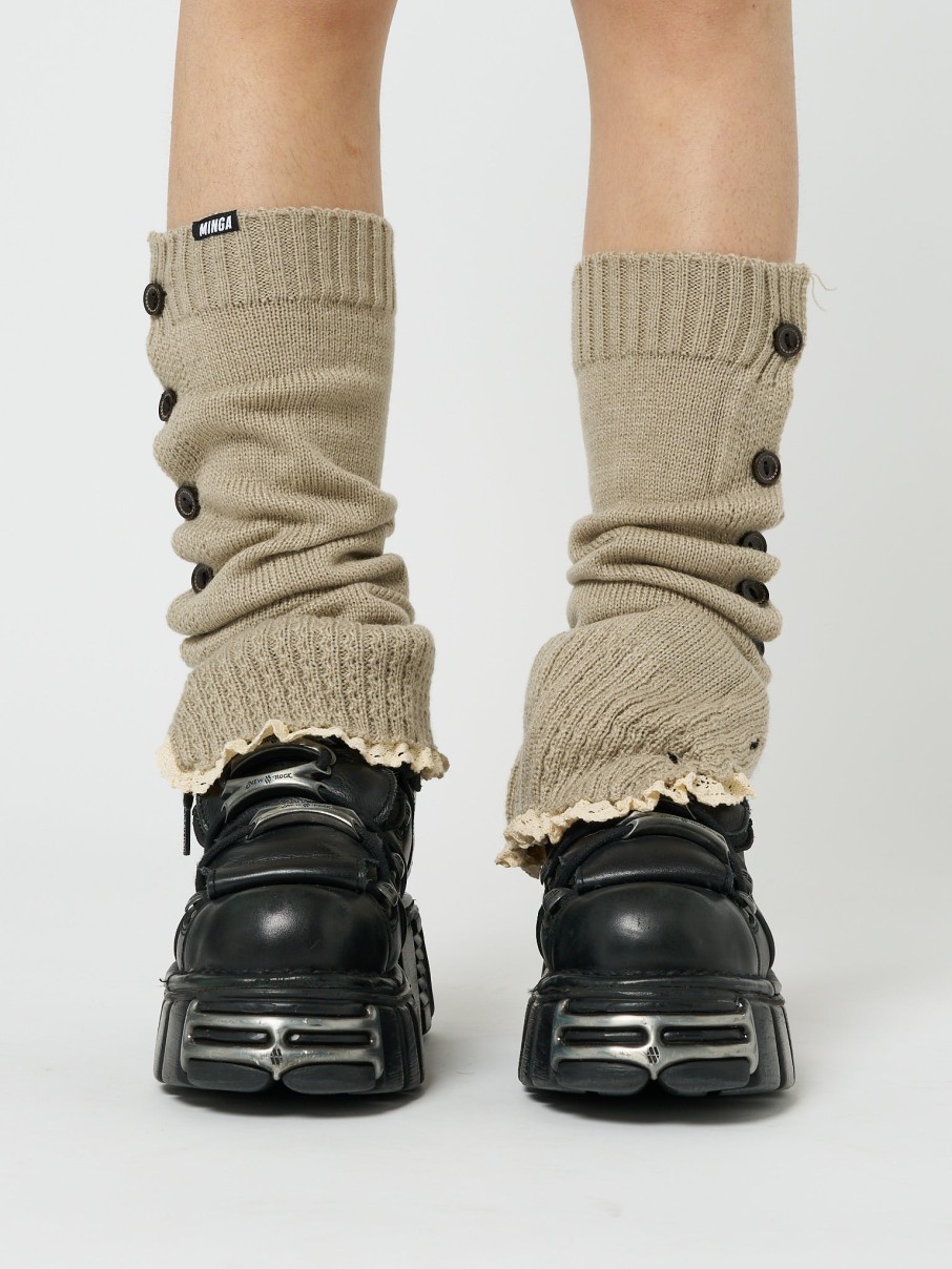 Minga London Zeva Beige Buttoned Leg Warmers | Accessories