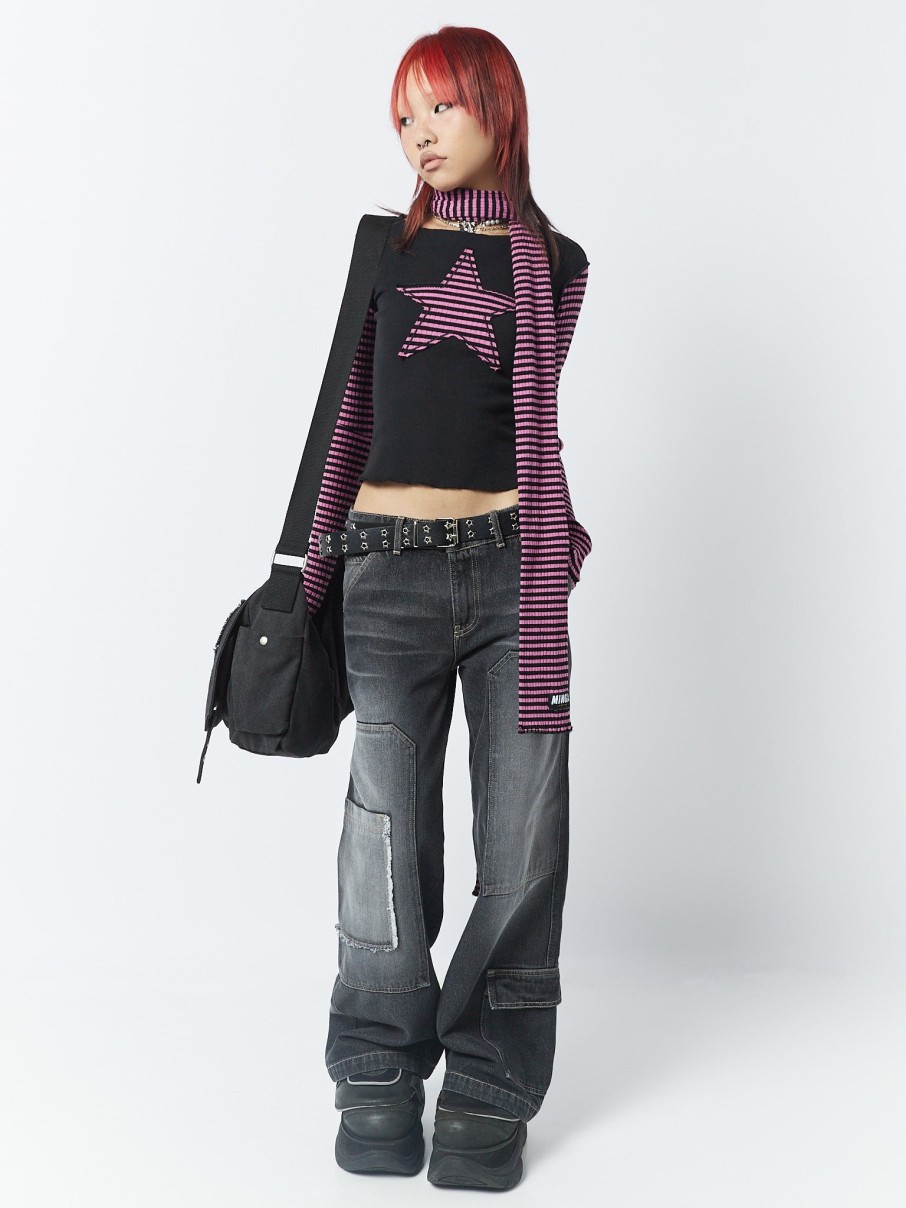 Minga London Lost Star Pink Black Striped Long Sleeve Top | Tops & T-Shirts